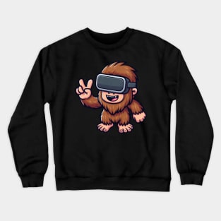 Bigfoot Sasquatch cute comic cartoon VR virtual reality Crewneck Sweatshirt